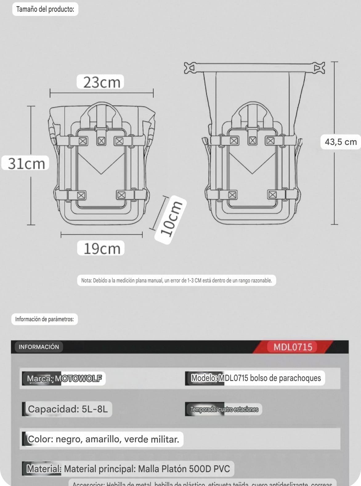 Bolso motero defensa 5 litros ampliable 8 litros Motowolf - Image 5