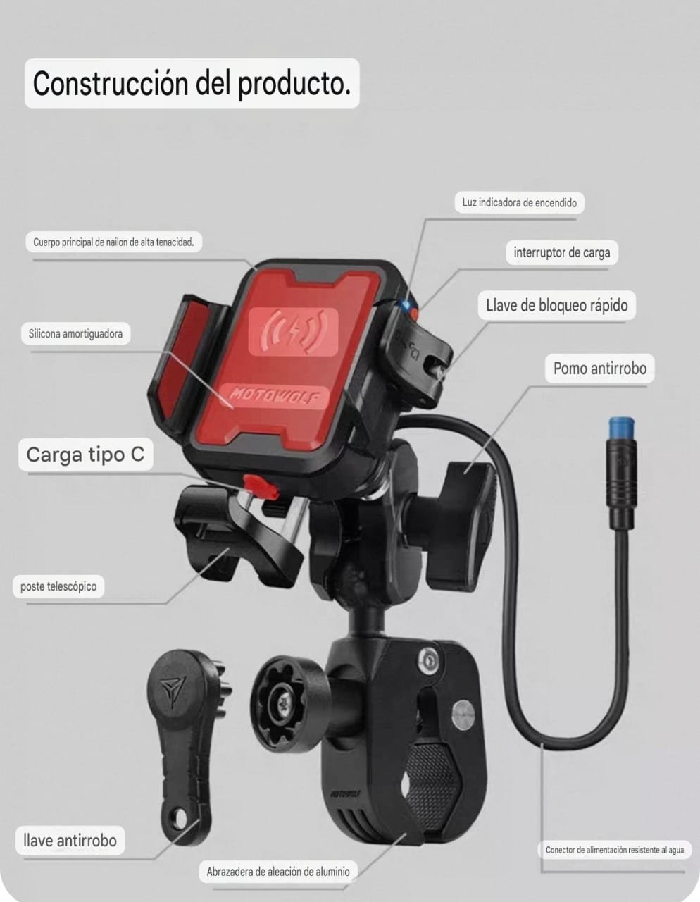 soporte de celulares motowolf con carga Inalambrica - Image 4