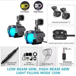 Future Eyes F30P-LED para motocicleta, faro auxiliar mejorada de 120W, interruptor con cable, luz baja y alta, luz Tangent integrada