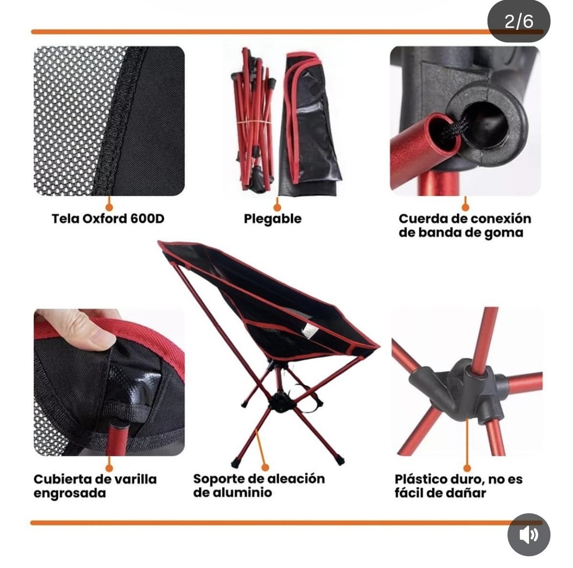 silla compacta plegable camping portatil playa moto 105kg - Image 2